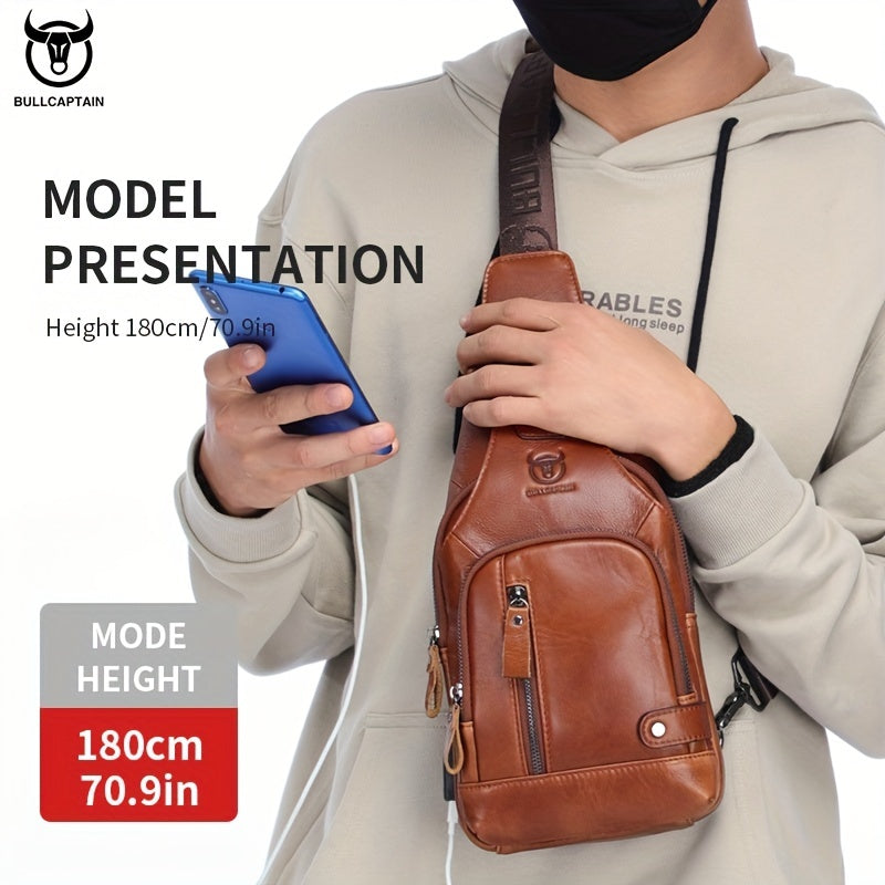 Fashion-Forward Men's Genuine Leather Bag: Adjustable, Spacious & Detailed for All Outings