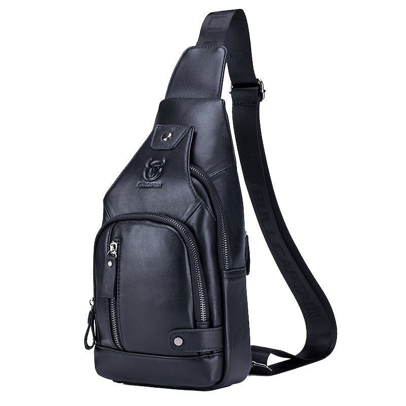 Fashion-Forward Men's Genuine Leather Bag: Adjustable, Spacious & Detailed for All Outings