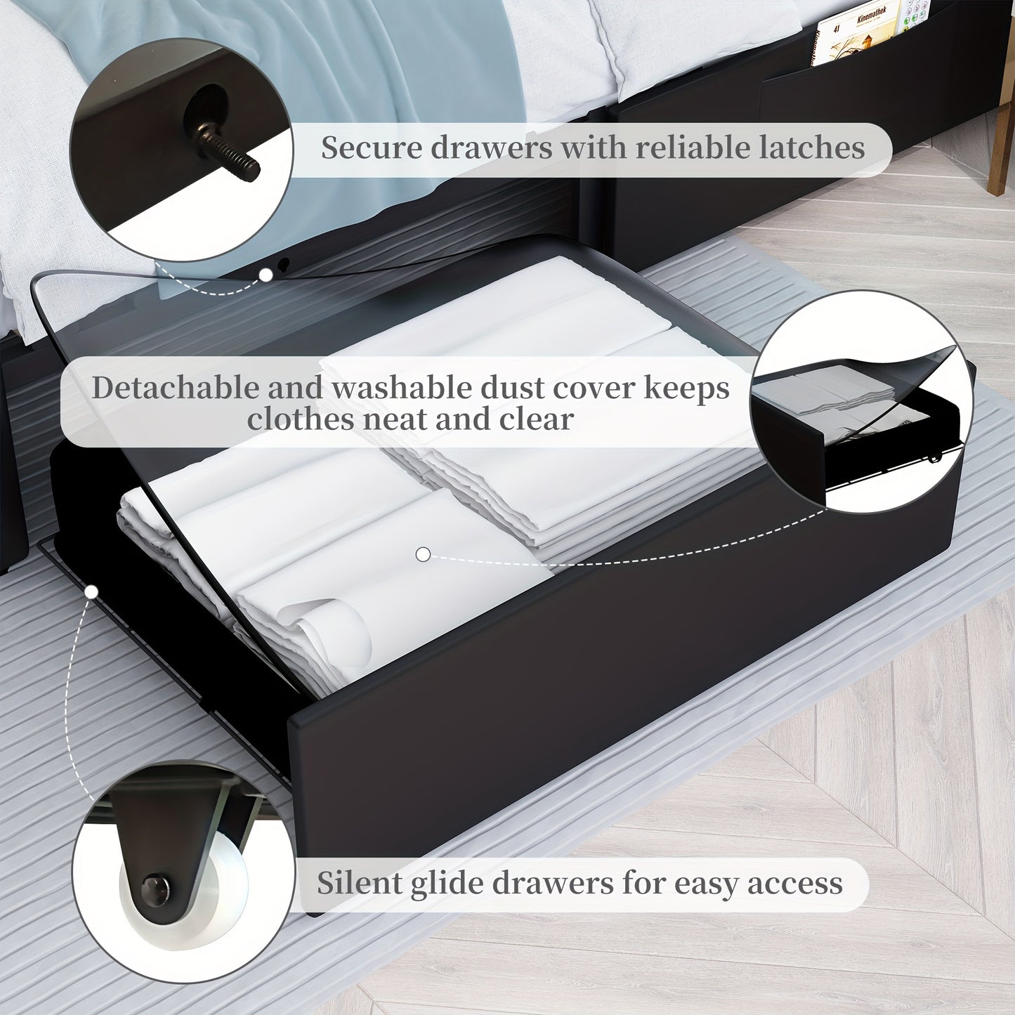 Sibeds Queen Size Bed Frame With LED Lights, Upholstered Bed Frames Full With 2 Storage Drawers, King Size Platform Bed With Adjustable Crystal Button Tufted Headboard, No Box Spring Needed, PU Luxury Beds Girls Men'S Bedroom