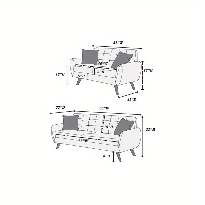Laguna Color Polyfiber Sofa And Loveseat 2pc Sofa Set Living Room Furniture Plywood Tufted Couch Pillows