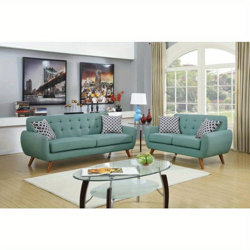Laguna Color Polyfiber Sofa And Loveseat 2pc Sofa Set Living Room Furniture Plywood Tufted Couch Pillows