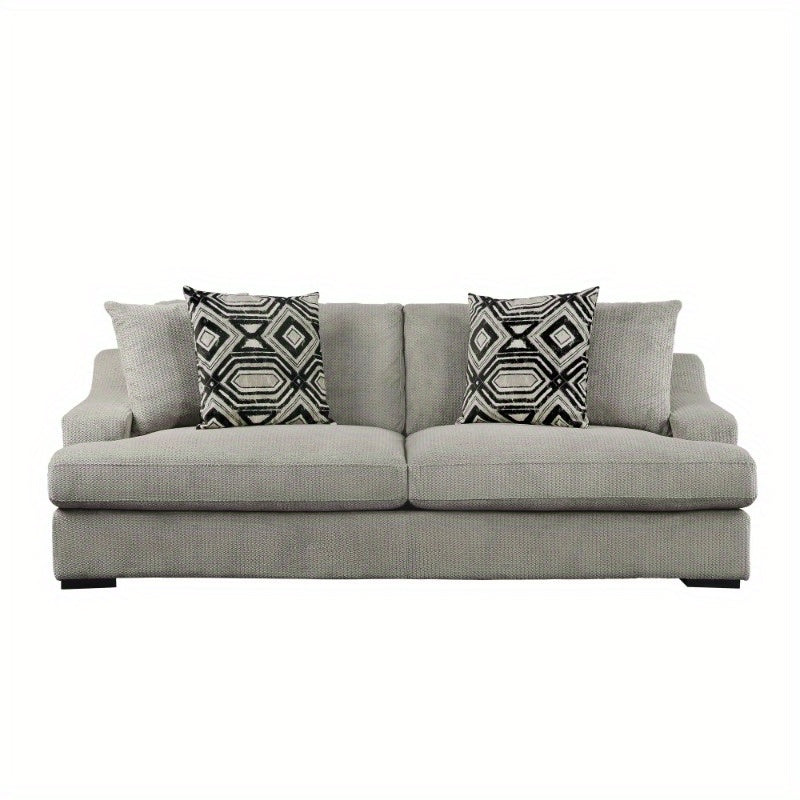 Modern Traditional Luxury Living Room Sofa 1pc Light Gray Plush Microfiber Upholstery 4 Decorative Pillows Cushion Seat Solid Wood Furniture