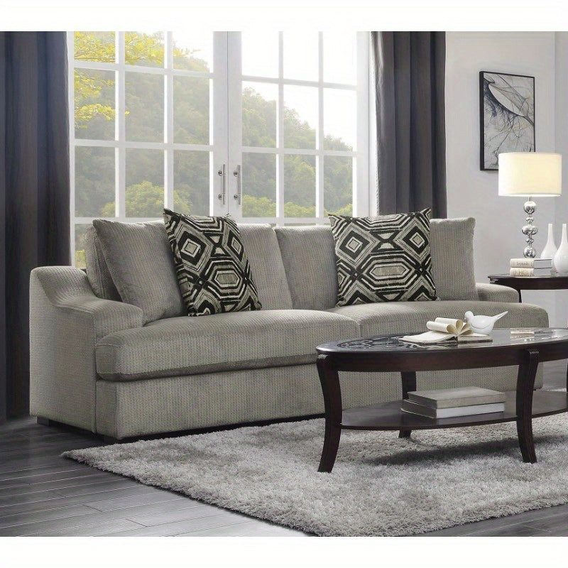 Modern Traditional Luxury Living Room Sofa 1pc Light Gray Plush Microfiber Upholstery 4 Decorative Pillows Cushion Seat Solid Wood Furniture