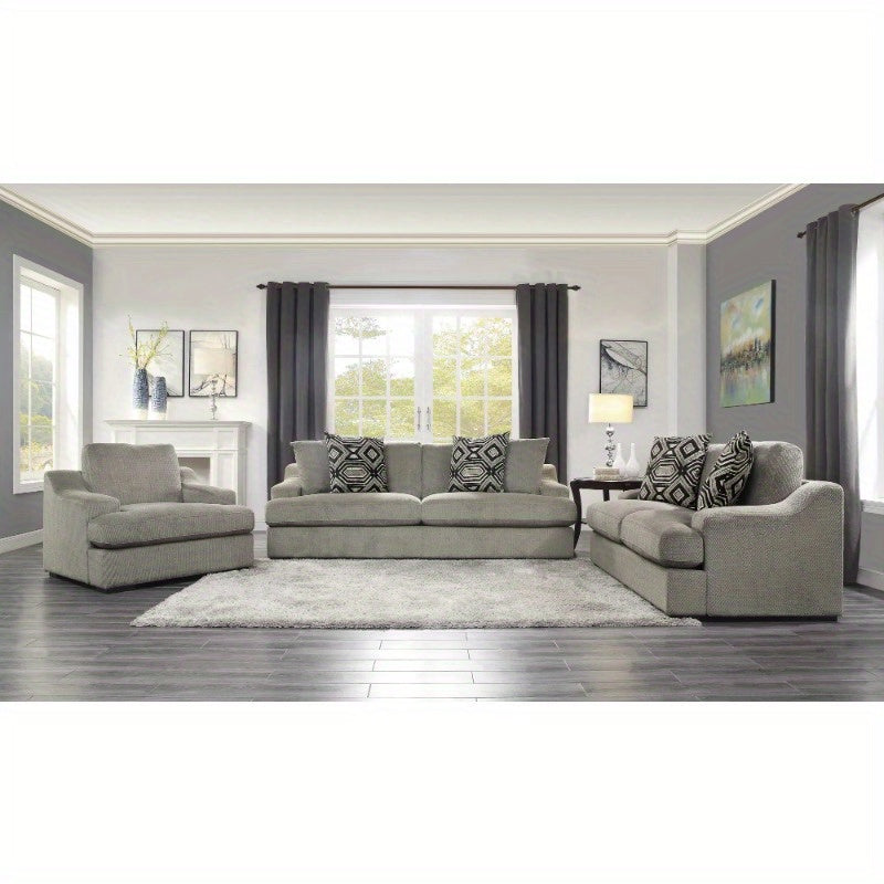 Modern Traditional Luxury Living Room Sofa 1pc Light Gray Plush Microfiber Upholstery 4 Decorative Pillows Cushion Seat Solid Wood Furniture