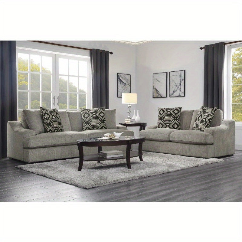 Modern Traditional Luxury Living Room Sofa 1pc Light Gray Plush Microfiber Upholstery 4 Decorative Pillows Cushion Seat Solid Wood Furniture