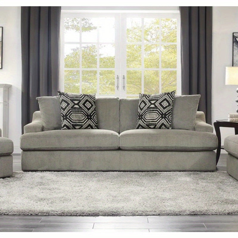 Modern Traditional Luxury Living Room Sofa 1pc Light Gray Plush Microfiber Upholstery 4 Decorative Pillows Cushion Seat Solid Wood Furniture