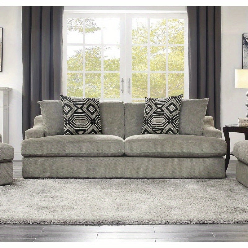 Modern Traditional Luxury Living Room Sofa 1pc Light Gray Plush Microfiber Upholstery 4 Decorative Pillows Cushion Seat Solid Wood Furniture