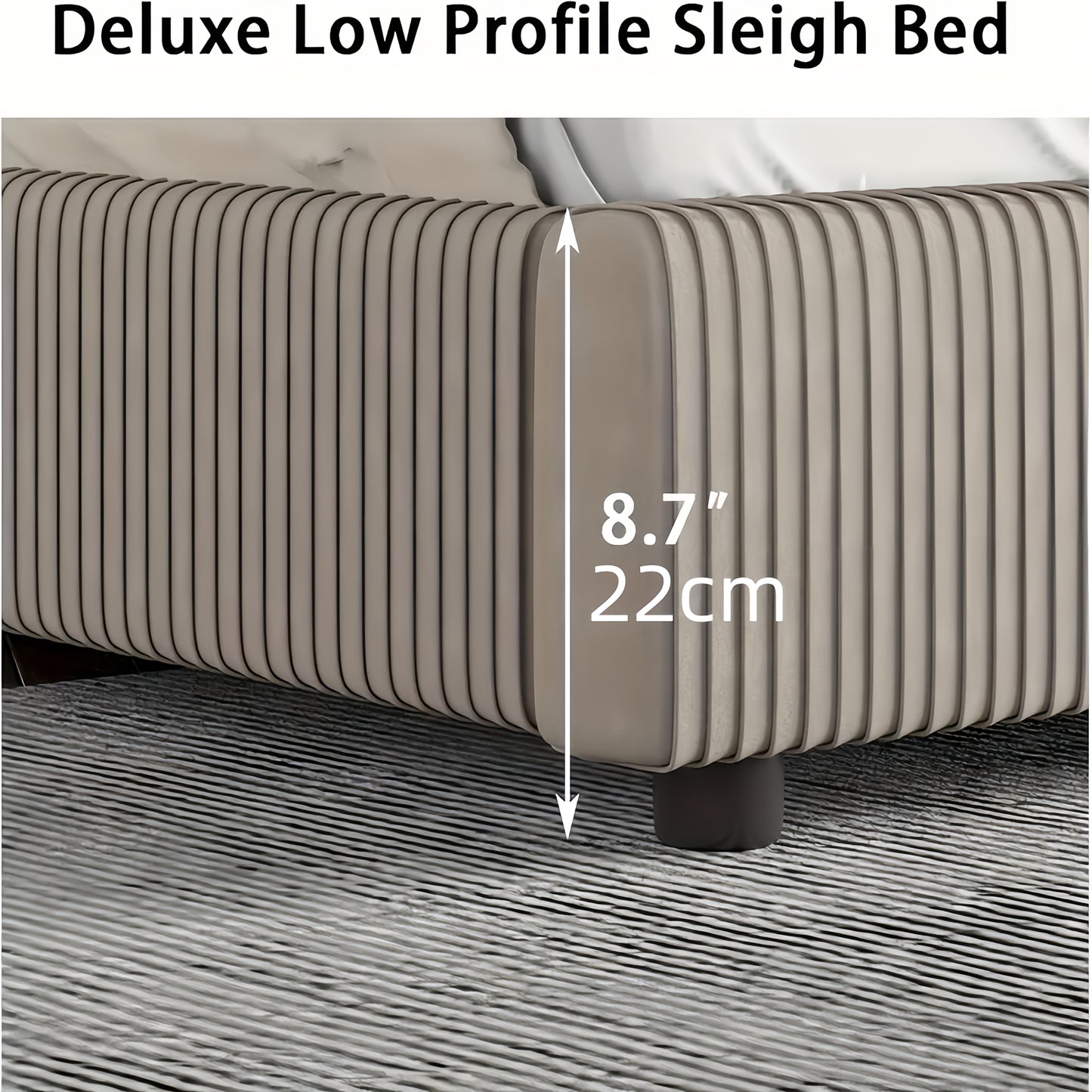 Bedroom Furniture| Elegant Beige Corduroy Upholstered Bed Frame - Soft, Low Profile Platform Bed with Vertical Tufted Headboard, No Box Spring Needed, Easy Assembly, Hardwood Fiber Board, Full Body Support, Bed Accessories