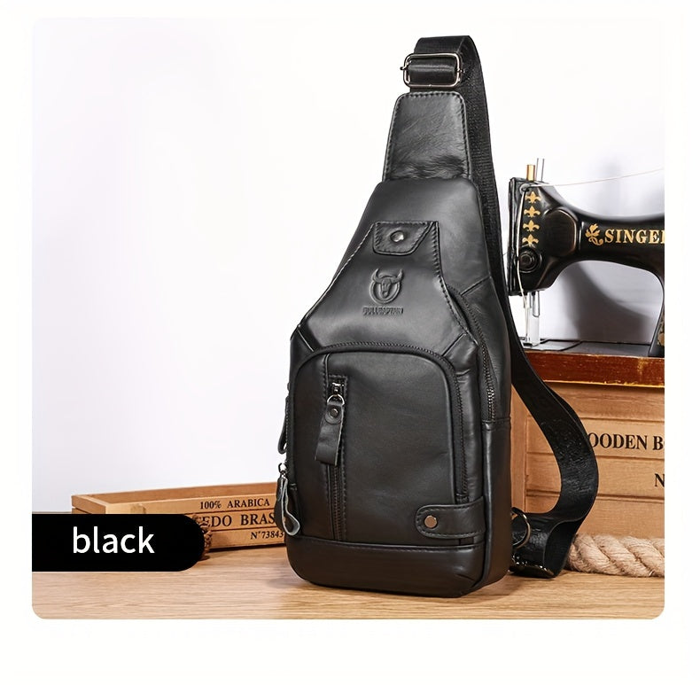 Fashion-Forward Men's Genuine Leather Bag: Adjustable, Spacious & Detailed for All Outings