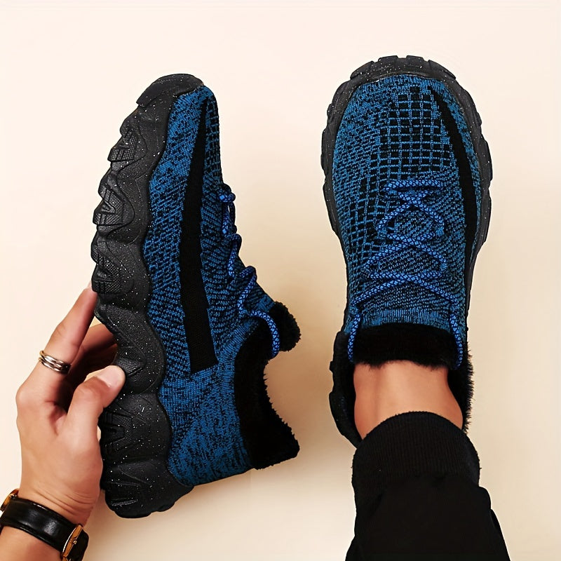 Men'S Casual Sneakers - Breathable Knit Upper, Geometric Pattern, Lace-Up Closure, Durable Rubber Sole, Comfortable Fabric Lining for Spring Sports & Casual Attire, Athletic Footwear | Geometric Pattern Shoes | Knit Construct