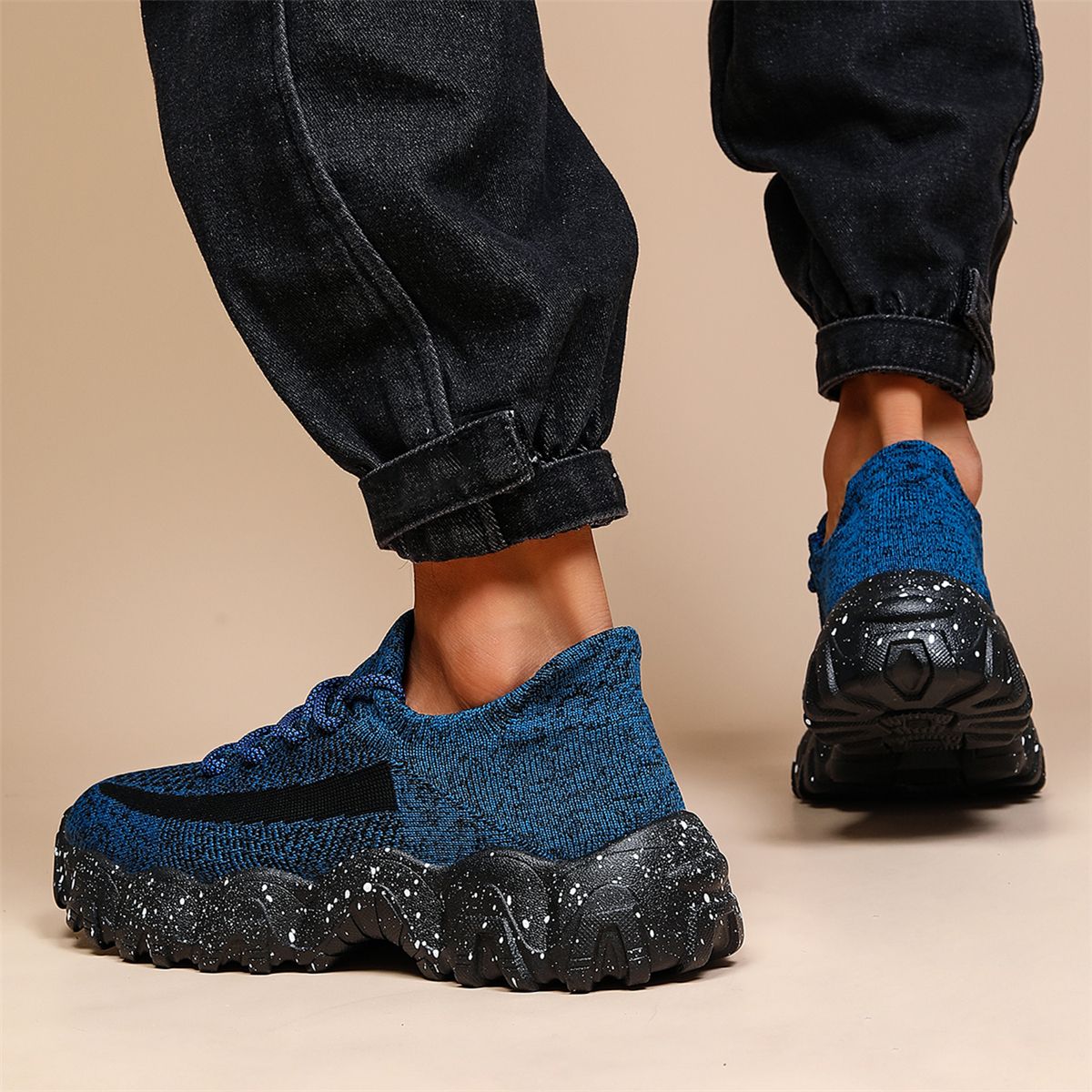 Men'S Casual Sneakers - Breathable Knit Upper, Geometric Pattern, Lace-Up Closure, Durable Rubber Sole, Comfortable Fabric Lining for Spring Sports & Casual Attire, Athletic Footwear | Geometric Pattern Shoes | Knit Construct