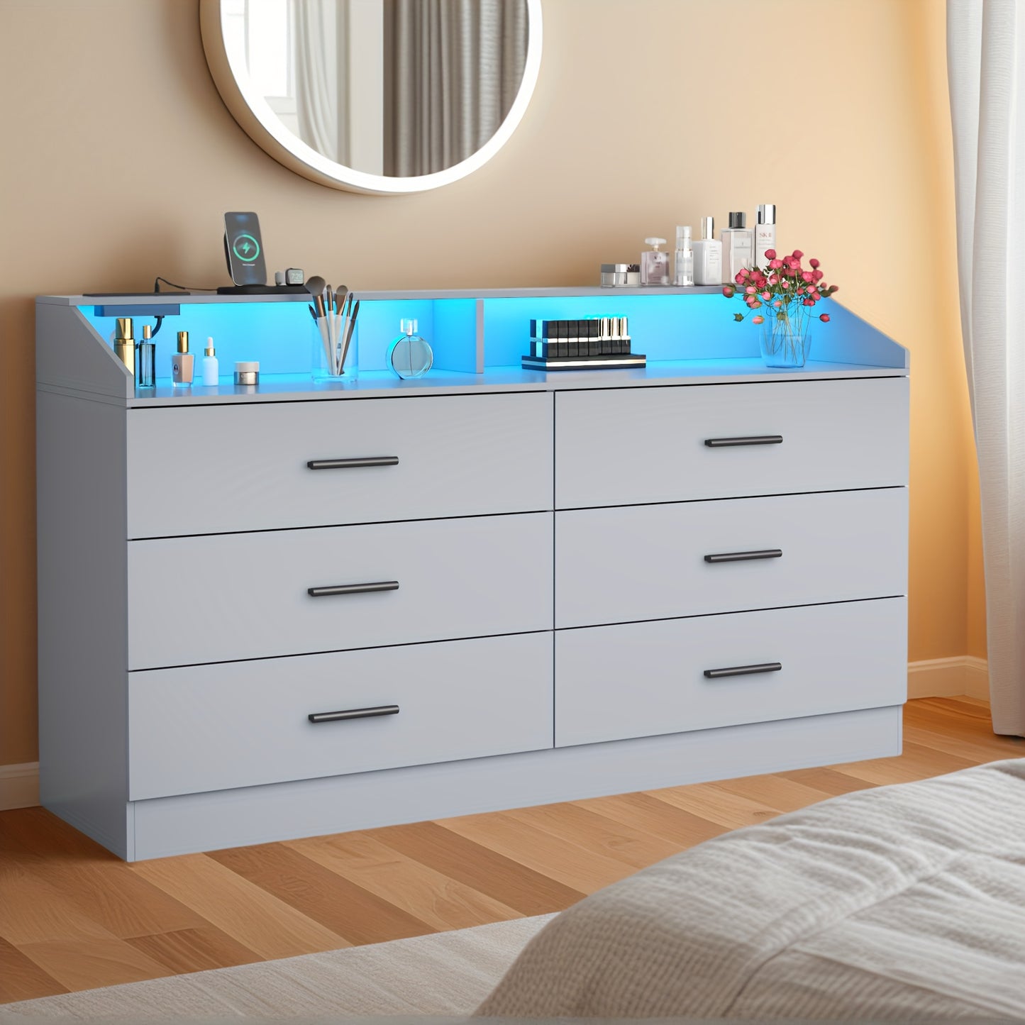 Modern Dresser with Integrated Power Outlet - 9-Drawer Storage Organizer, USB/US Plug, Space-Saving Design for Bedroom, Living Room, Entryway - Easy Assembly Required, Dresser for Bedroom, Bedroom Furniture, Contemporary Styl