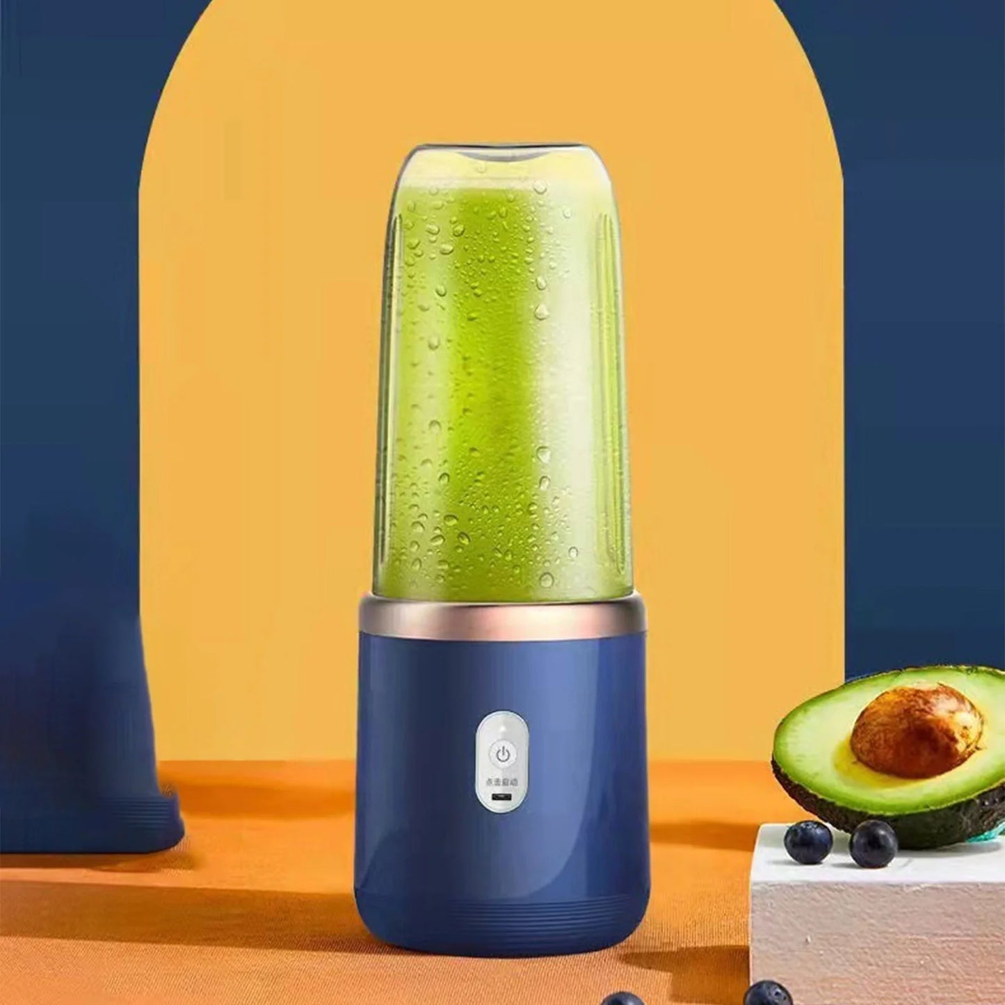 Household Blenders for Fruit and Shakes, Portable Small Electric Mini Blenders, Fruit Juicer USB Rechargeable with 6 Blades, Handheld Blenders for Travel, 7.87" × 3.54", Blue