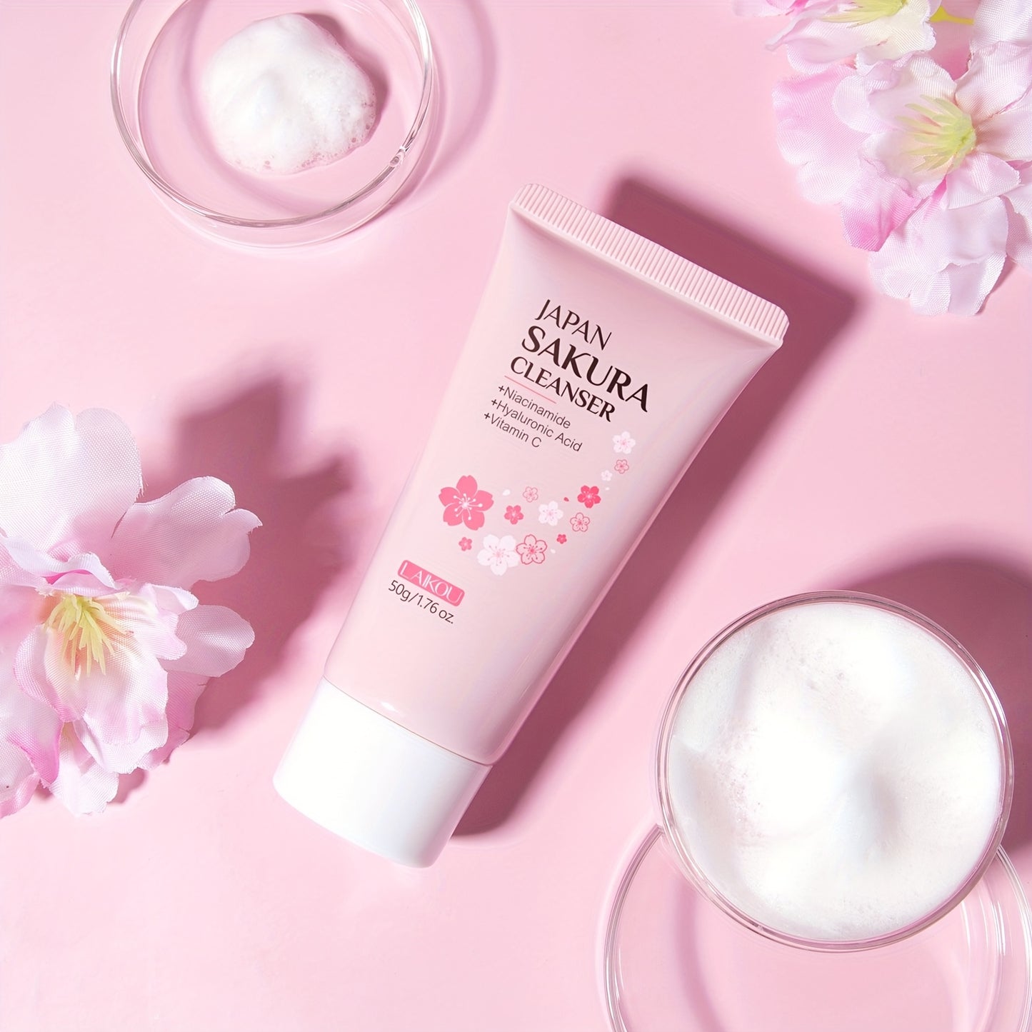 1pc Sakura Facial Cleanser, Foam Facial Cleanser, Deep Cleaning Moisturizing Cleanser