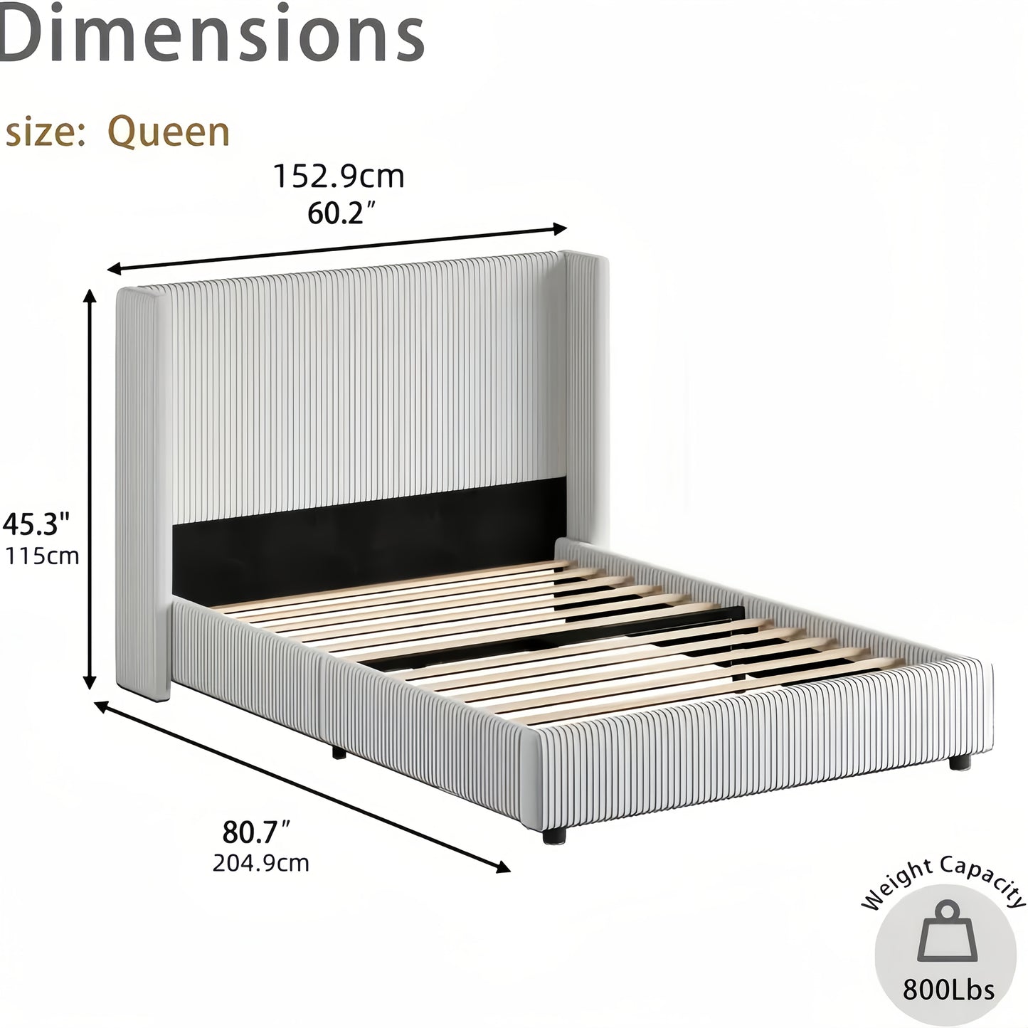 Bedroom Furniture| Elegant Beige Corduroy Upholstered Bed Frame - Soft, Low Profile Platform Bed with Vertical Tufted Headboard, No Box Spring Needed, Easy Assembly, Hardwood Fiber Board, Full Body Support, Bed Accessories