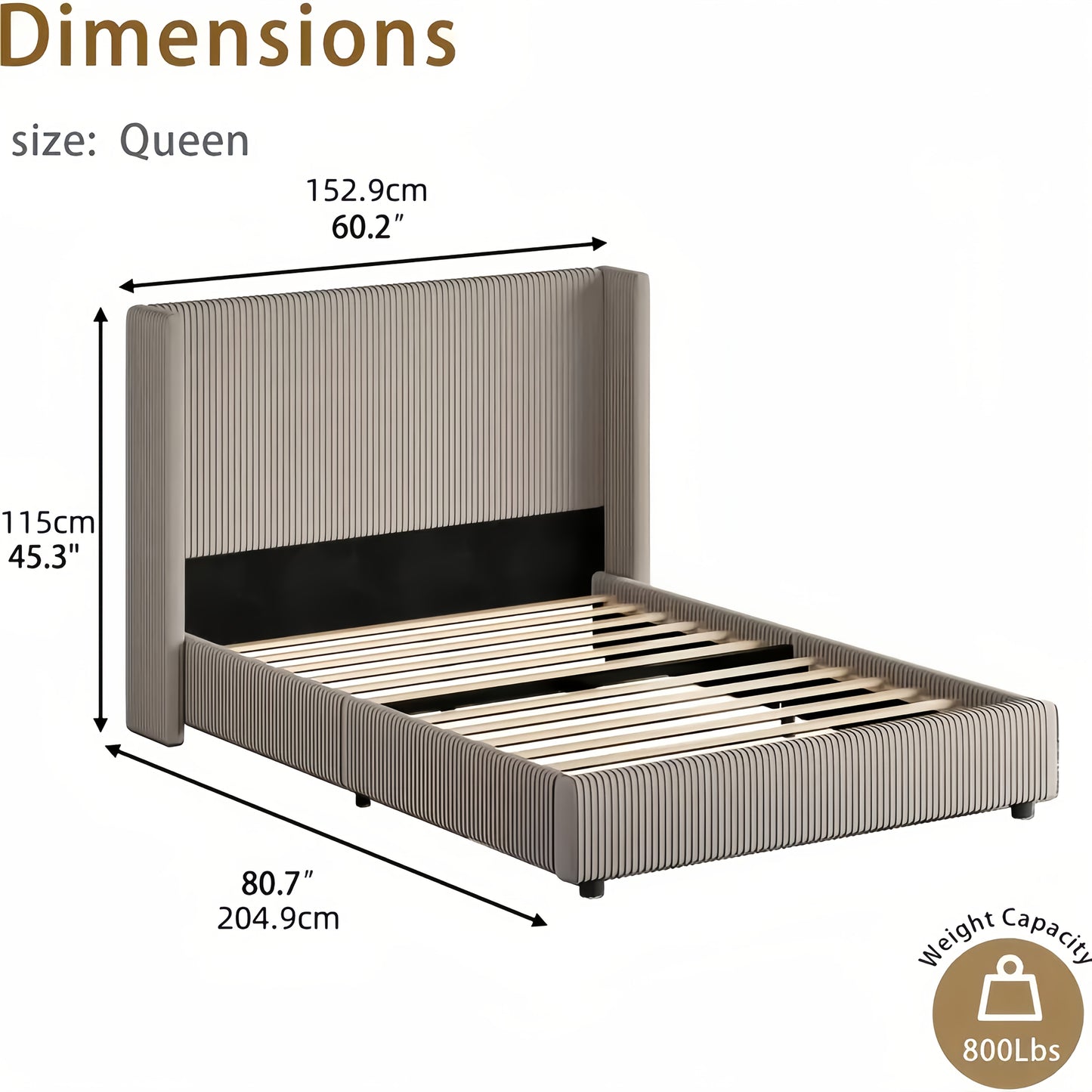 Bedroom Furniture| Elegant Beige Corduroy Upholstered Bed Frame - Soft, Low Profile Platform Bed with Vertical Tufted Headboard, No Box Spring Needed, Easy Assembly, Hardwood Fiber Board, Full Body Support, Bed Accessories