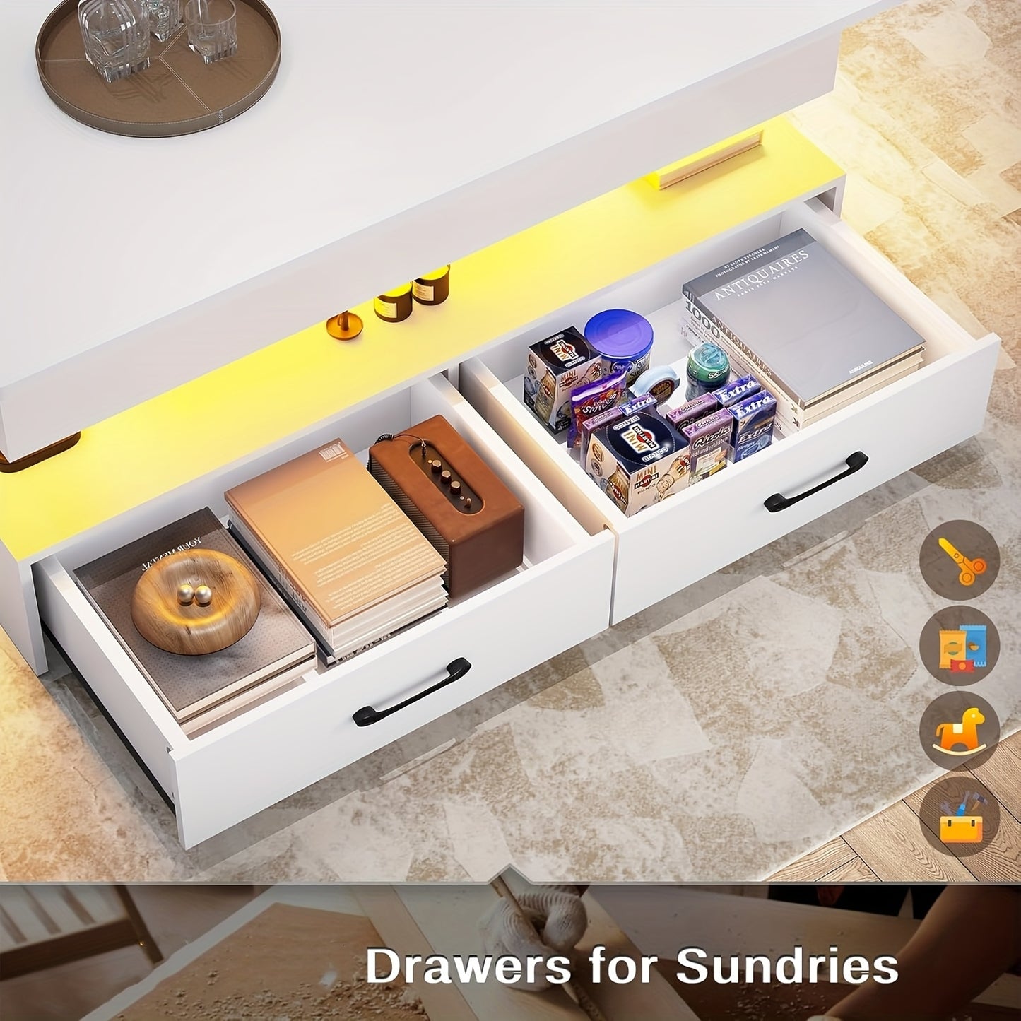 40" Lift-Top Coffee Table with LED Light & Storage Shelves - Adjustable Height, USB-Powered Modern Design, Large Capacity for Living Room, Bedroom, Office, Coffee Table for Living Room, Contemporary Furniture, Sleek Metal Fin