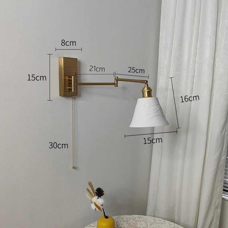 New Swing Arm Wall Lamp Nordic Bedroom Bedside Study Living Room Vinatge Brass Led Wall Sconce Creative Creamic Wall Lights