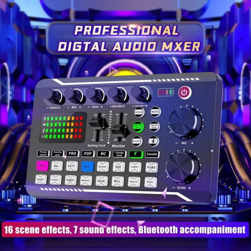 Podcast Live Streaming Bundle, F998 Wireless Bluetooth Live Sound Card with Microphone Set Mixer Recording Studio Live broadcast
