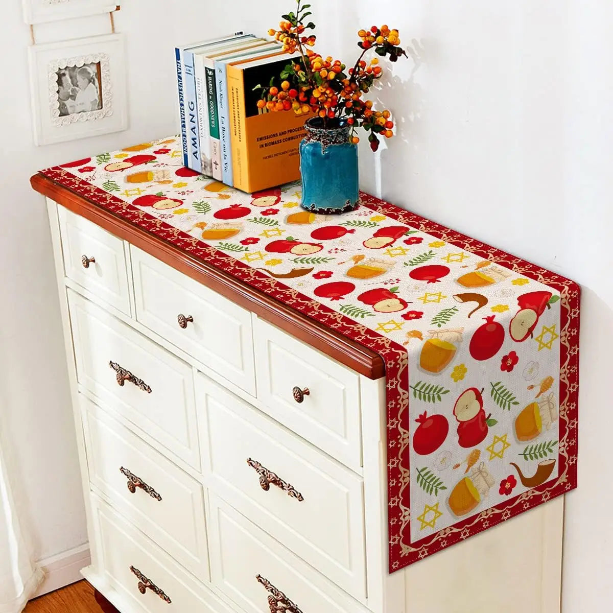 Shana Tova Jewish New Year Linen Table Runners Dresser Scarves Reusable Rosh Hashanah Table Runners Kitchen Dining Decorations