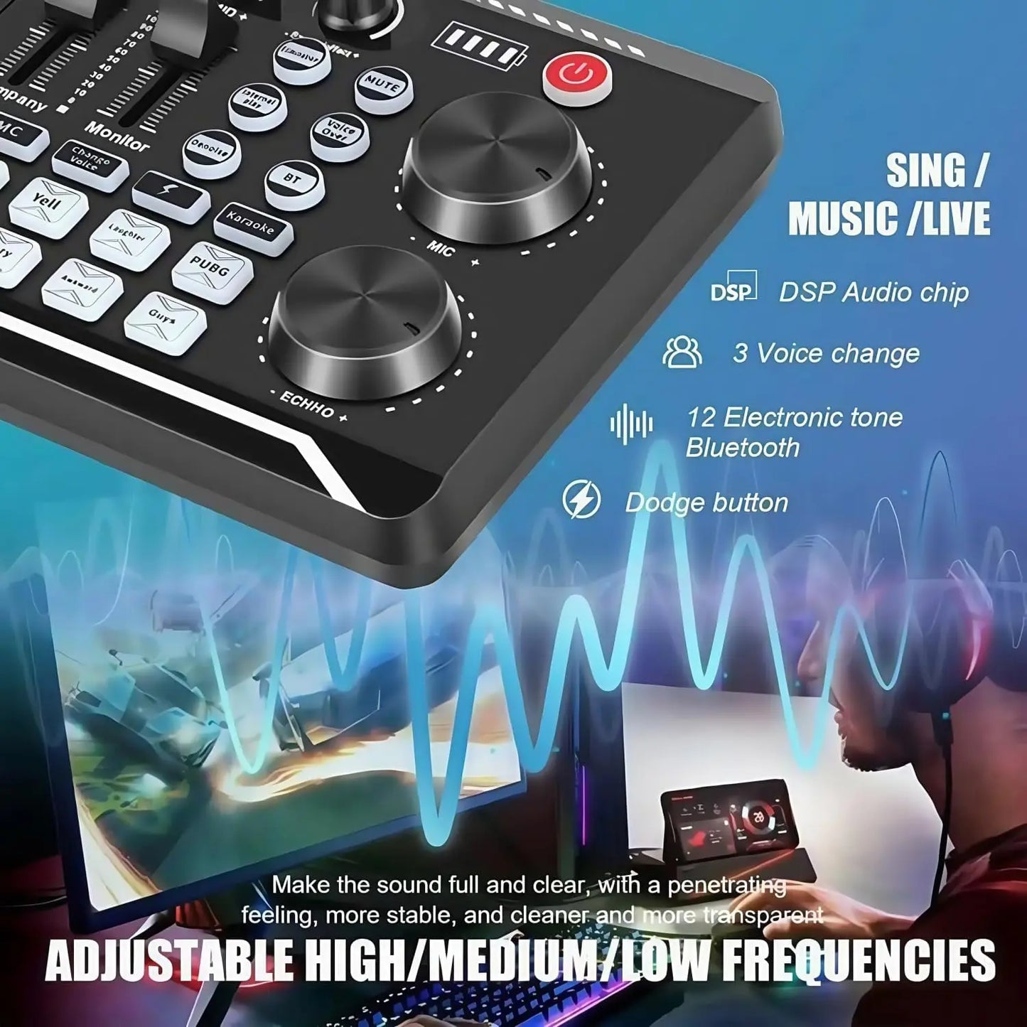 Podcast Live Streaming Bundle, F998 Wireless Bluetooth Live Sound Card with Microphone Set Mixer Recording Studio Live broadcast