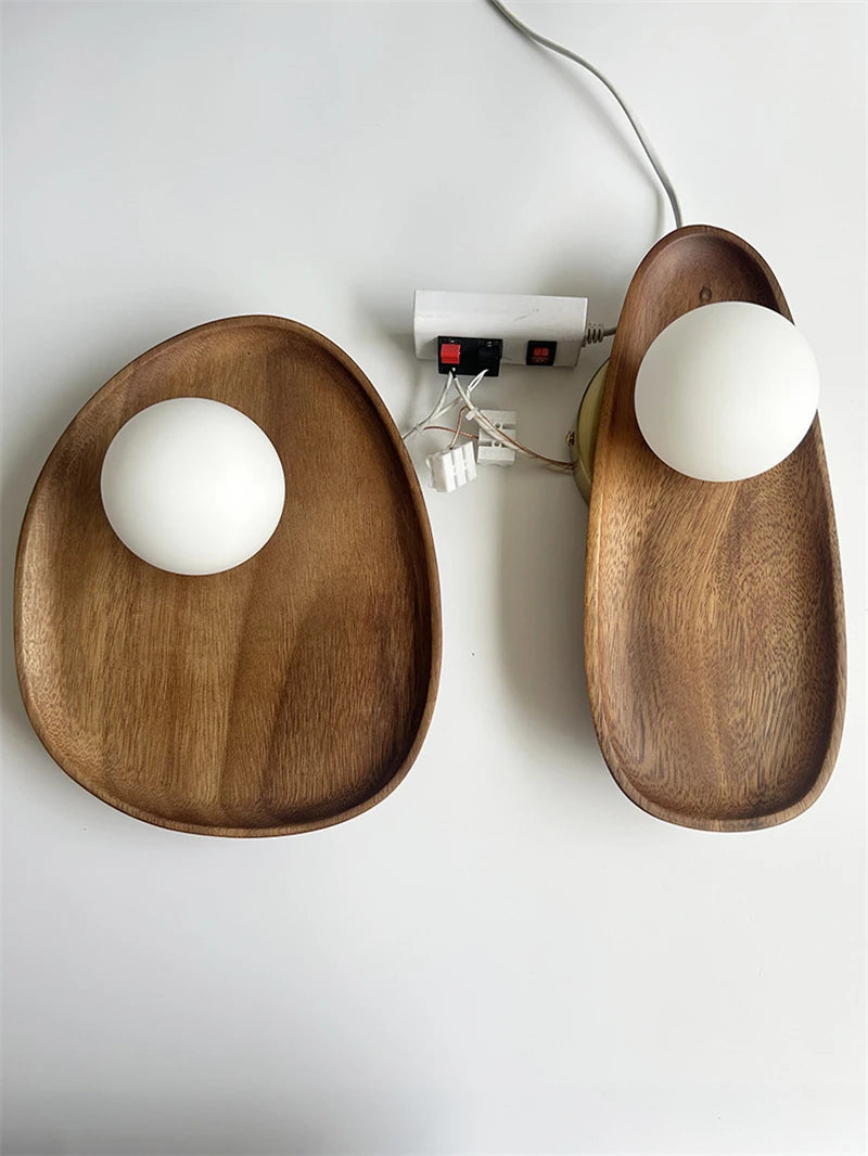 Modern Wooden Wall Lamp Glass Lampshade for Living Room Solid Wood Home Decor Bedside Wall Light Sconce Staircase Light Fixtures