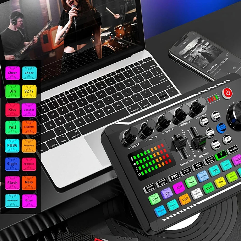 Podcast Live Streaming Bundle, F998 Wireless Bluetooth Live Sound Card with Microphone Set Mixer Recording Studio Live broadcast