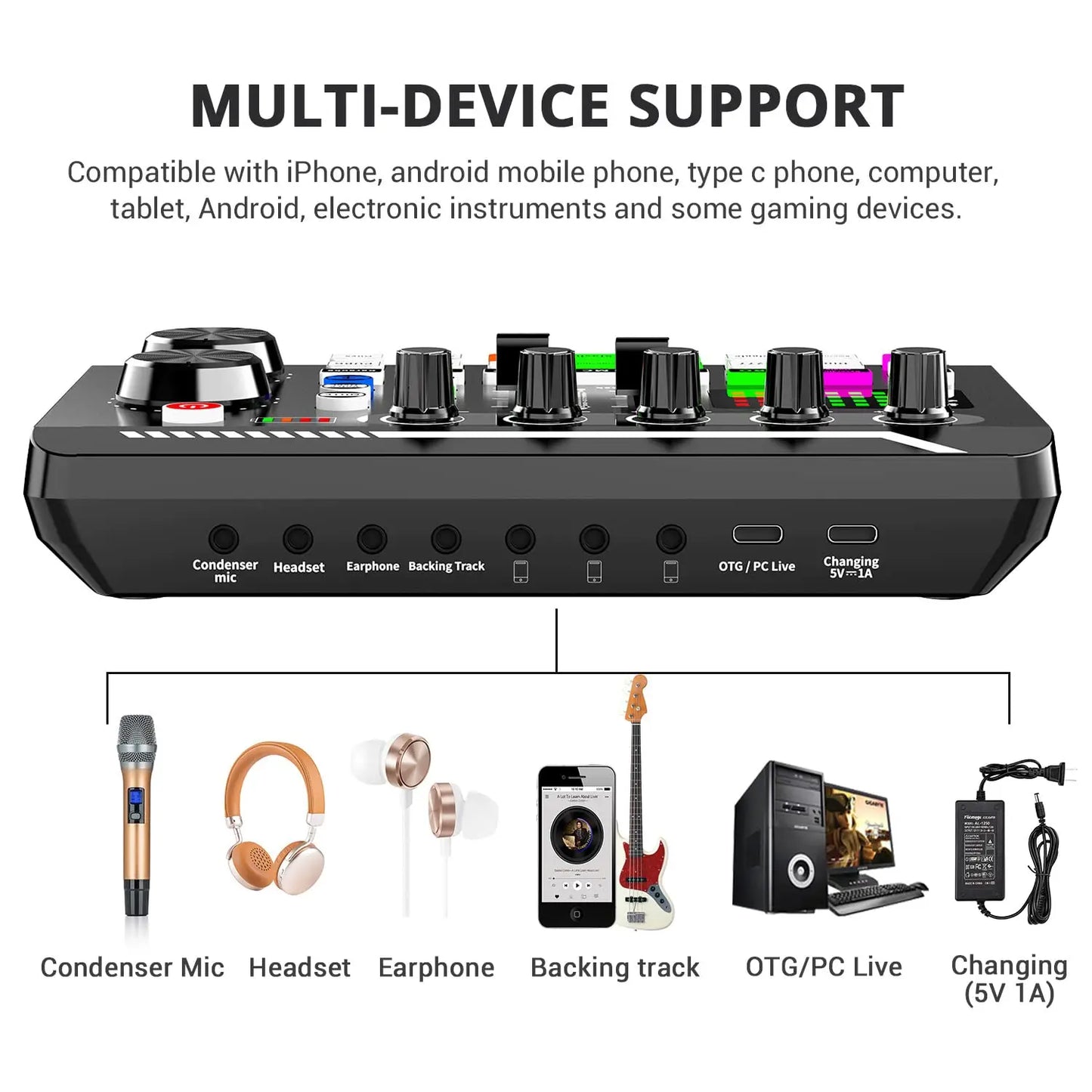 Podcast Live Streaming Bundle, F998 Wireless Bluetooth Live Sound Card with Microphone Set Mixer Recording Studio Live broadcast