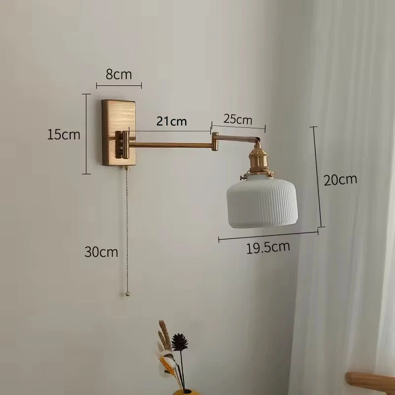 New Swing Arm Wall Lamp Nordic Bedroom Bedside Study Living Room Vinatge Brass Led Wall Sconce Creative Creamic Wall Lights