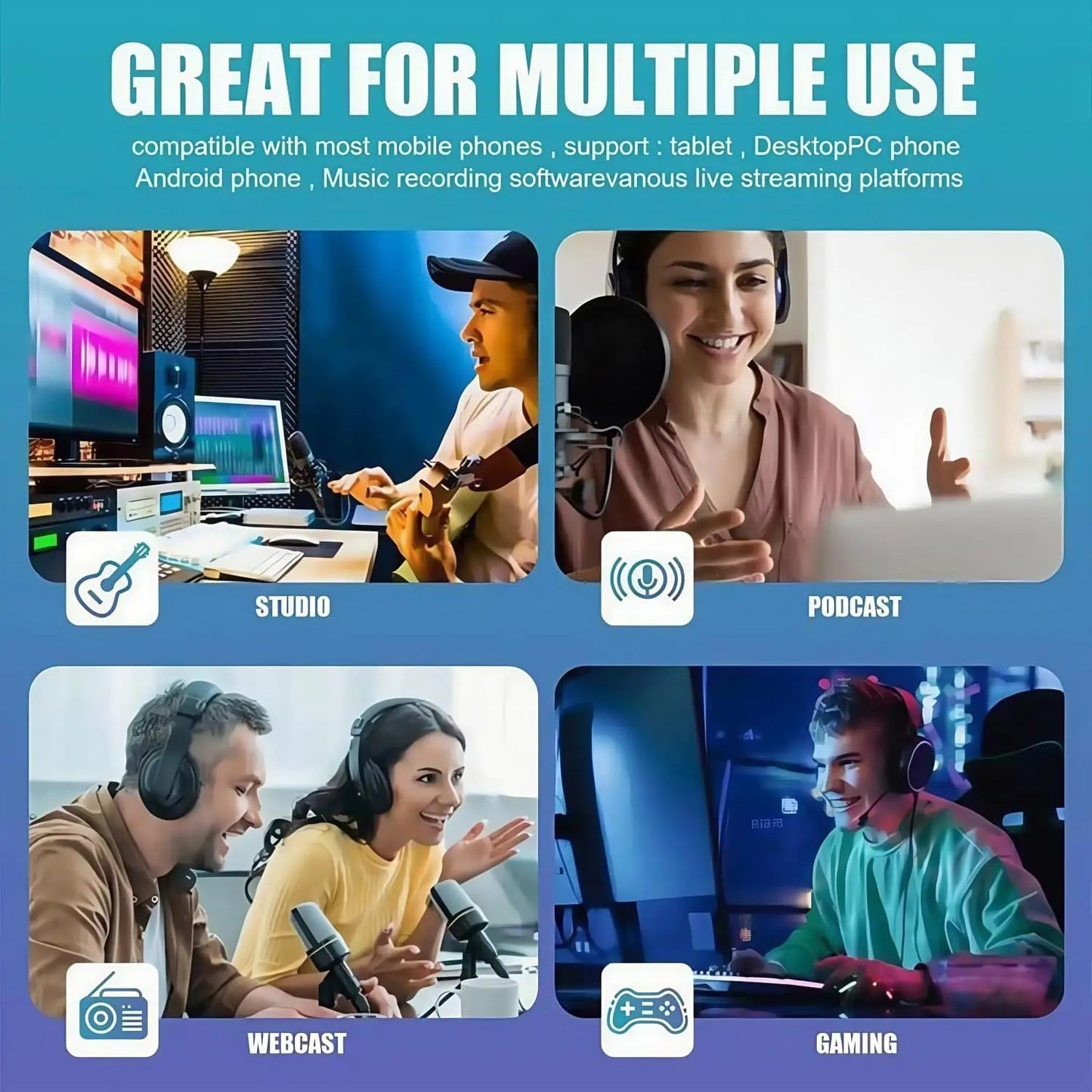 Podcast Live Streaming Bundle, F998 Wireless Bluetooth Live Sound Card with Microphone Set Mixer Recording Studio Live broadcast