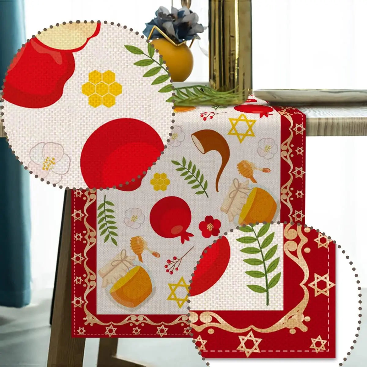 Shana Tova Jewish New Year Linen Table Runners Dresser Scarves Reusable Rosh Hashanah Table Runners Kitchen Dining Decorations