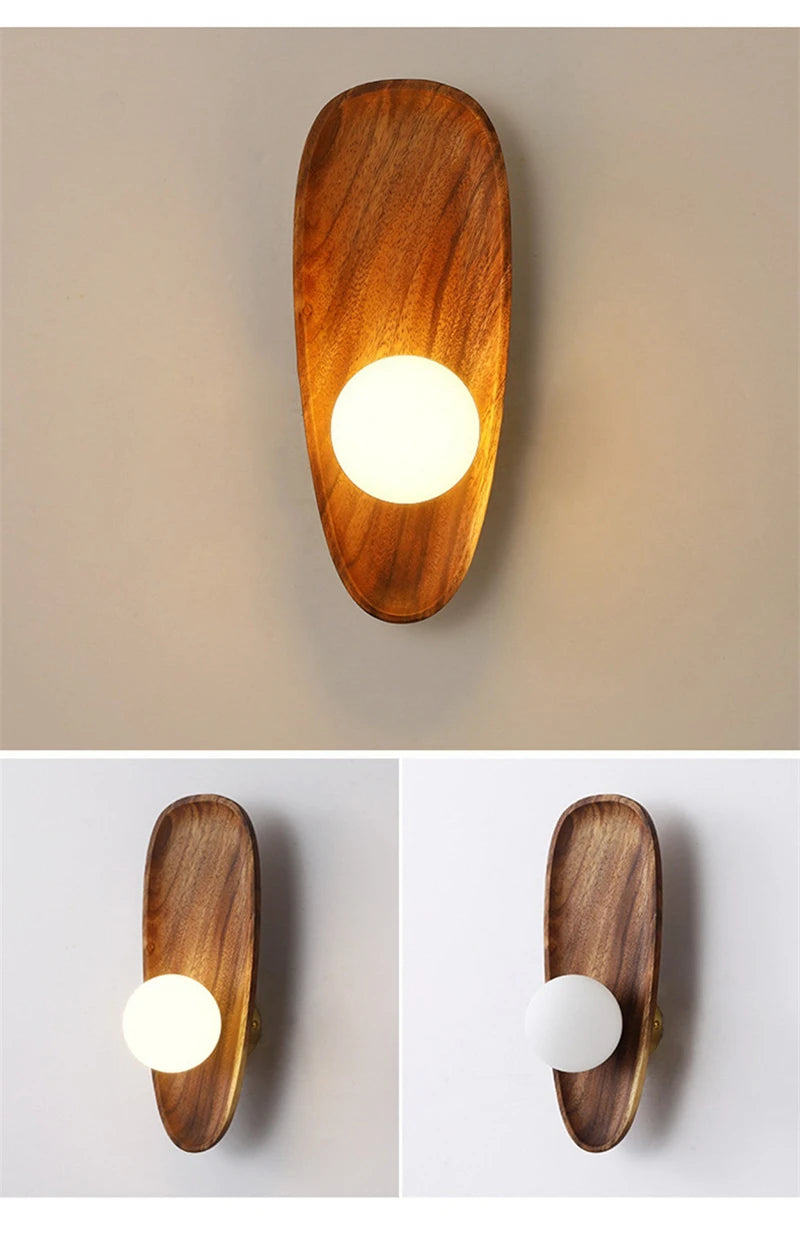 Modern Wooden Wall Lamp Glass Lampshade for Living Room Solid Wood Home Decor Bedside Wall Light Sconce Staircase Light Fixtures