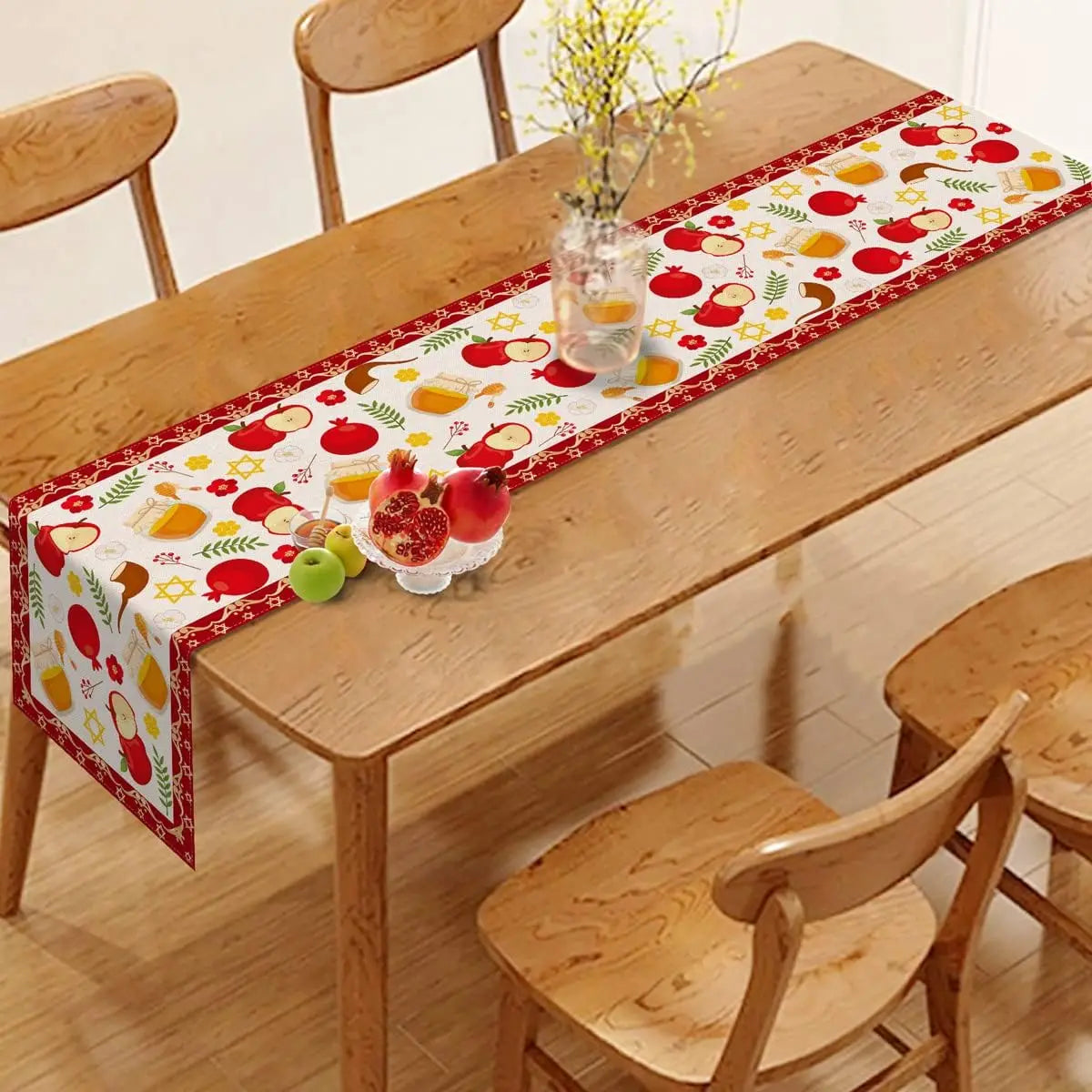 Shana Tova Jewish New Year Linen Table Runners Dresser Scarves Reusable Rosh Hashanah Table Runners Kitchen Dining Decorations