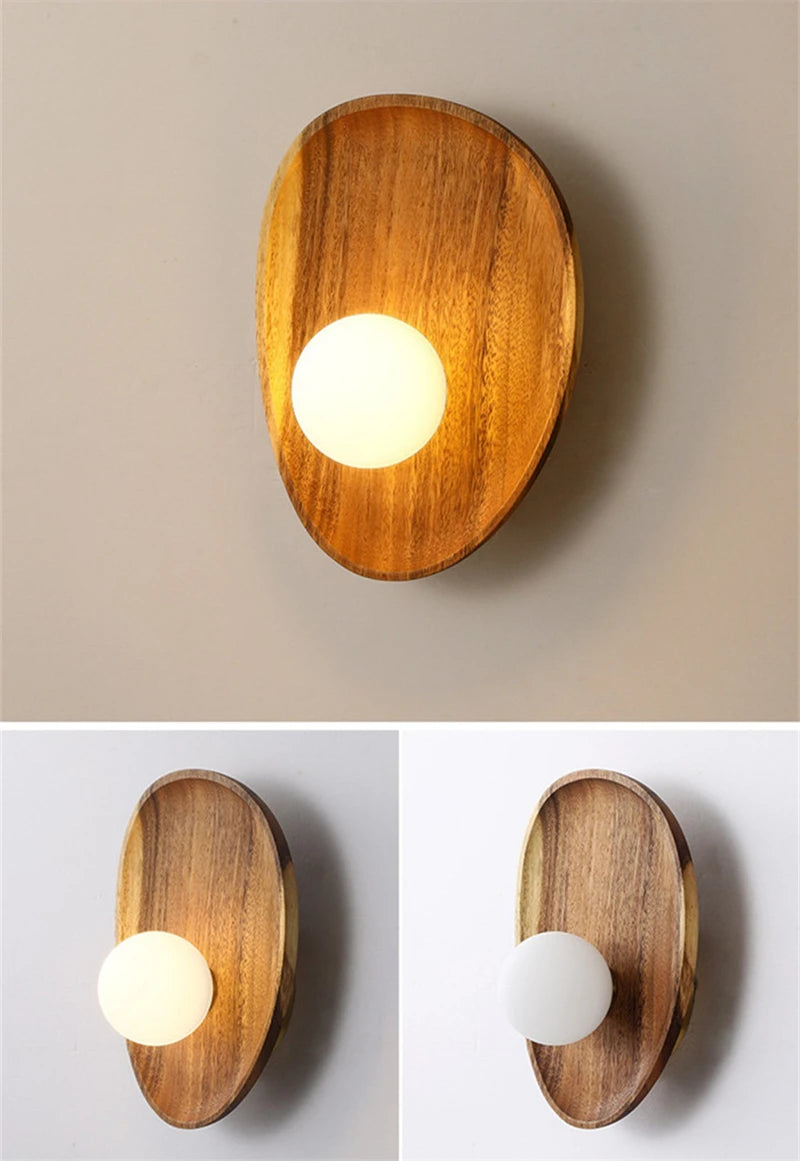 Modern Wooden Wall Lamp Glass Lampshade for Living Room Solid Wood Home Decor Bedside Wall Light Sconce Staircase Light Fixtures