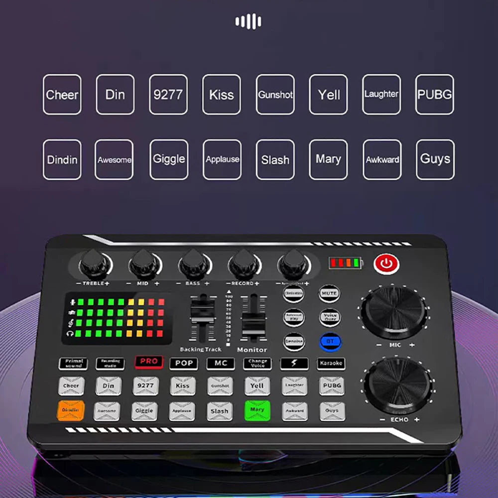 Podcast Live Streaming Bundle, F998 Wireless Bluetooth Live Sound Card with Microphone Set Mixer Recording Studio Live broadcast