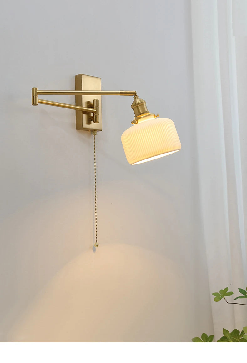 New Swing Arm Wall Lamp Nordic Bedroom Bedside Study Living Room Vinatge Brass Led Wall Sconce Creative Creamic Wall Lights