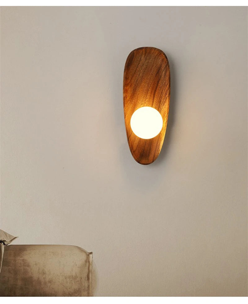 Modern Wooden Wall Lamp Glass Lampshade for Living Room Solid Wood Home Decor Bedside Wall Light Sconce Staircase Light Fixtures
