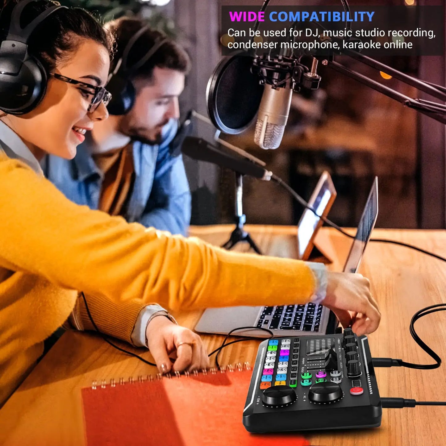 Podcast Live Streaming Bundle, F998 Wireless Bluetooth Live Sound Card with Microphone Set Mixer Recording Studio Live broadcast