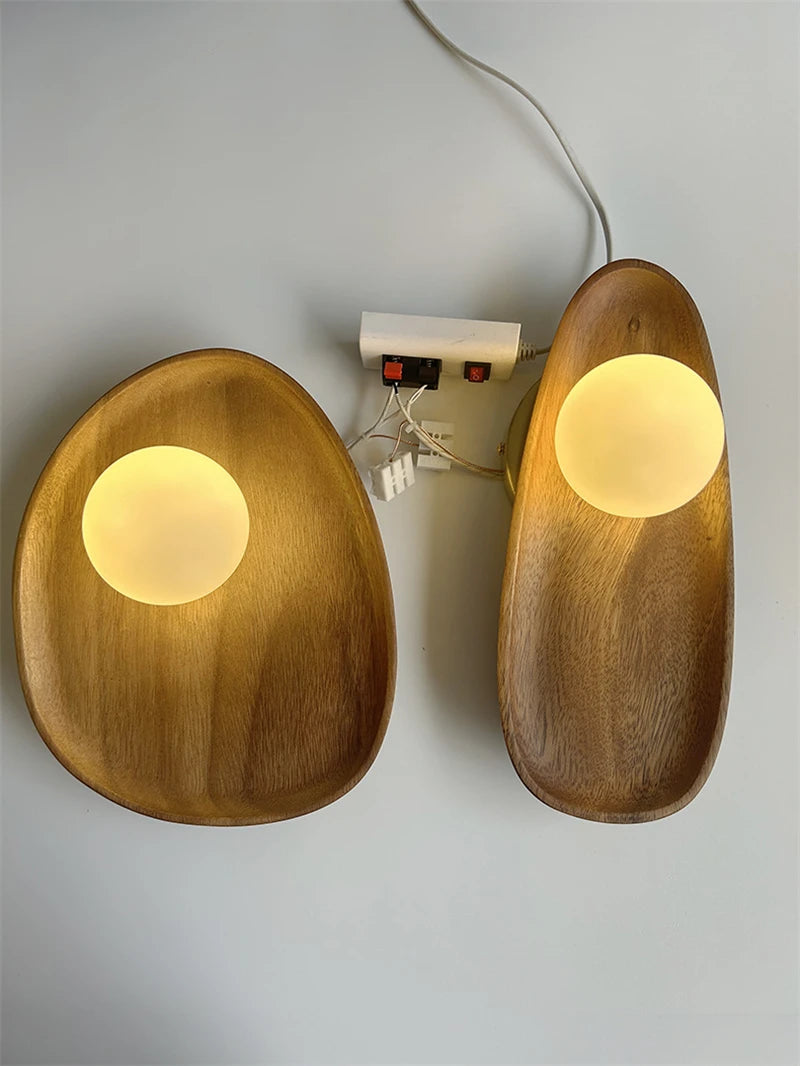 Modern Wooden Wall Lamp Glass Lampshade for Living Room Solid Wood Home Decor Bedside Wall Light Sconce Staircase Light Fixtures