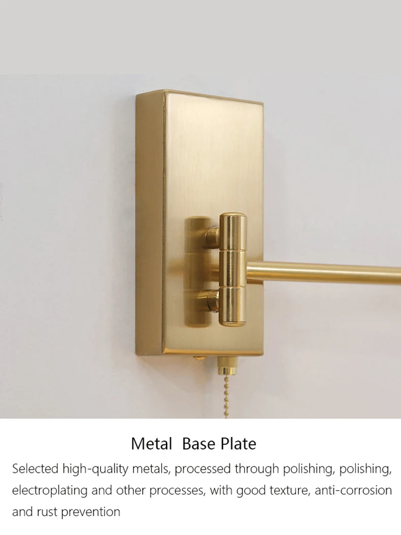 New Swing Arm Wall Lamp Nordic Bedroom Bedside Study Living Room Vinatge Brass Led Wall Sconce Creative Creamic Wall Lights
