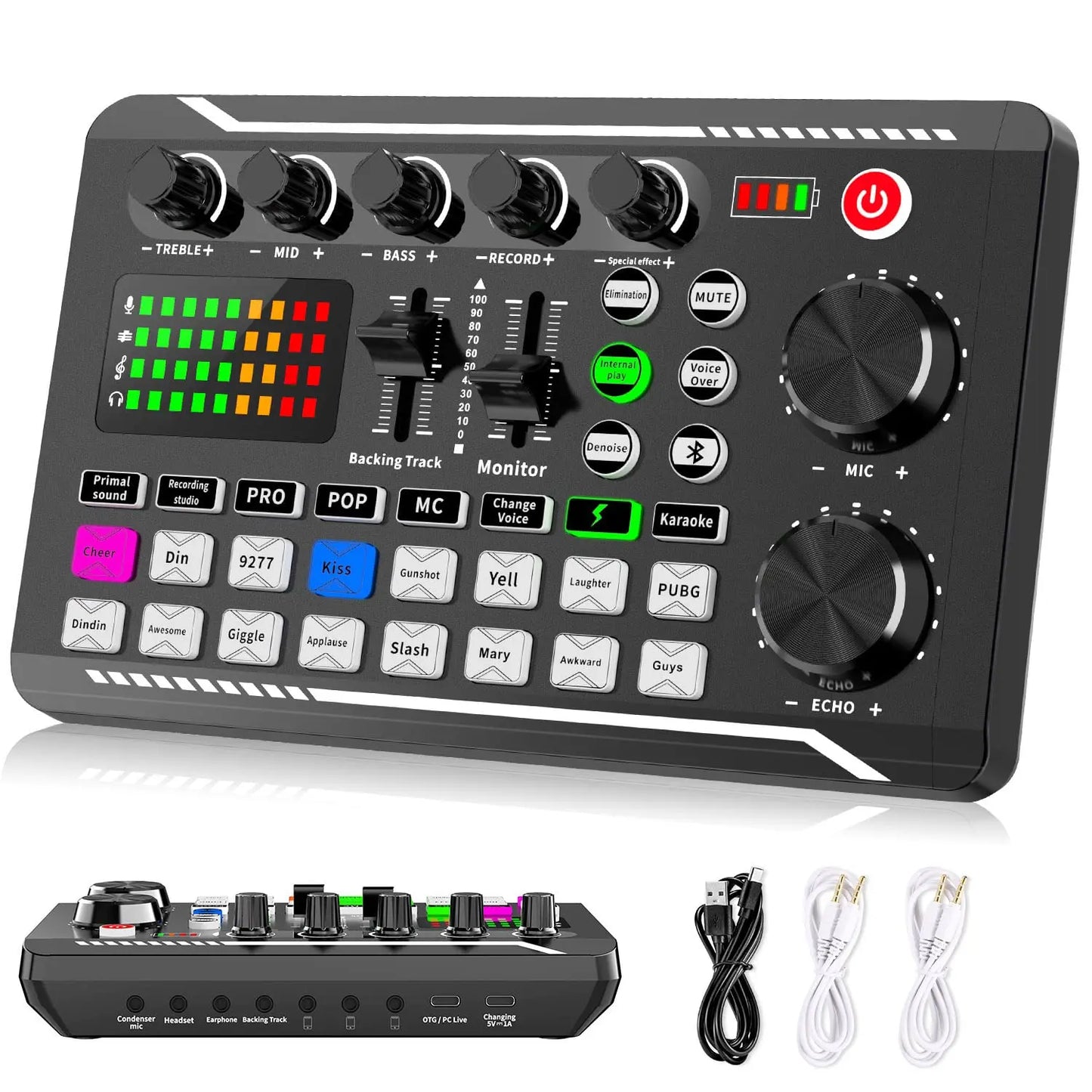 Podcast Live Streaming Bundle, F998 Wireless Bluetooth Live Sound Card with Microphone Set Mixer Recording Studio Live broadcast