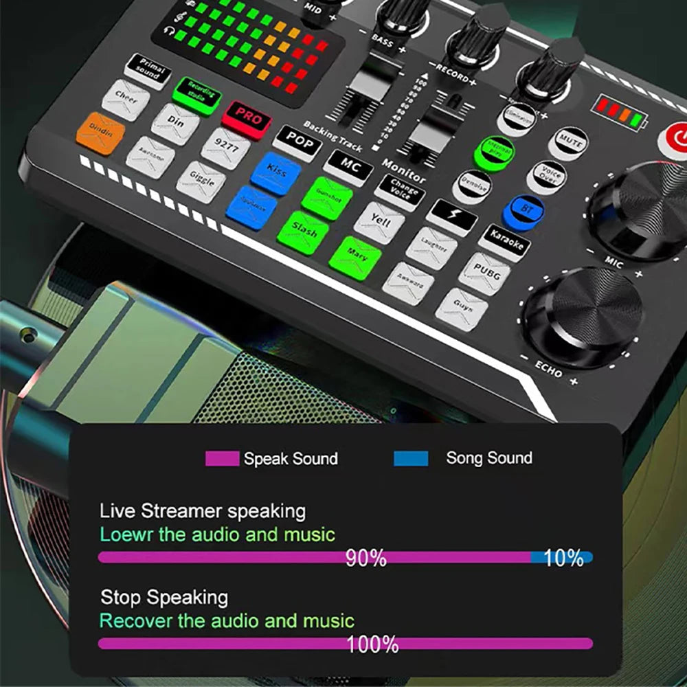 Podcast Live Streaming Bundle, F998 Wireless Bluetooth Live Sound Card with Microphone Set Mixer Recording Studio Live broadcast
