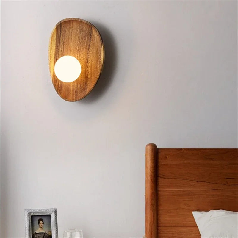 Modern Wooden Wall Lamp Glass Lampshade for Living Room Solid Wood Home Decor Bedside Wall Light Sconce Staircase Light Fixtures
