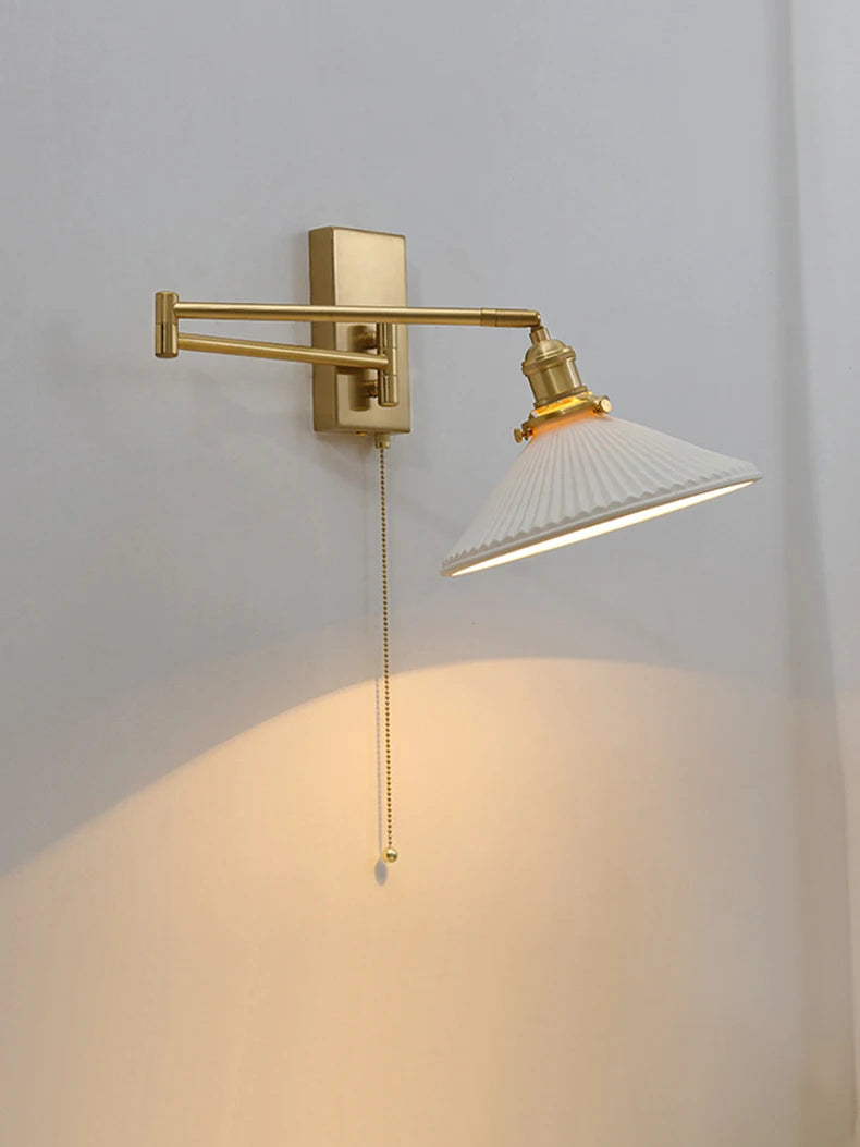 New Swing Arm Wall Lamp Nordic Bedroom Bedside Study Living Room Vinatge Brass Led Wall Sconce Creative Creamic Wall Lights