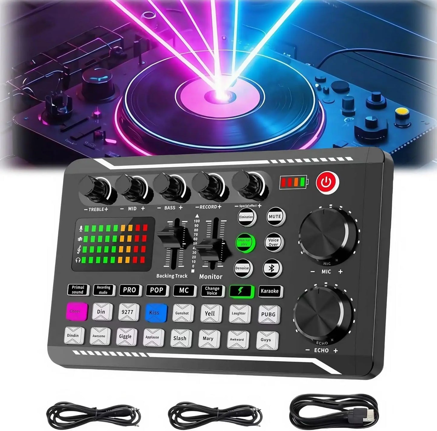Podcast Live Streaming Bundle, F998 Wireless Bluetooth Live Sound Card with Microphone Set Mixer Recording Studio Live broadcast
