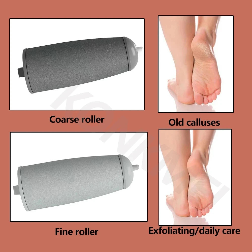 Electric Foot File Grinder Set Dead Skin Dry Callus Remover Rechargeable Roller Feet Pedicure Tool with 2 Removable Roller Heads