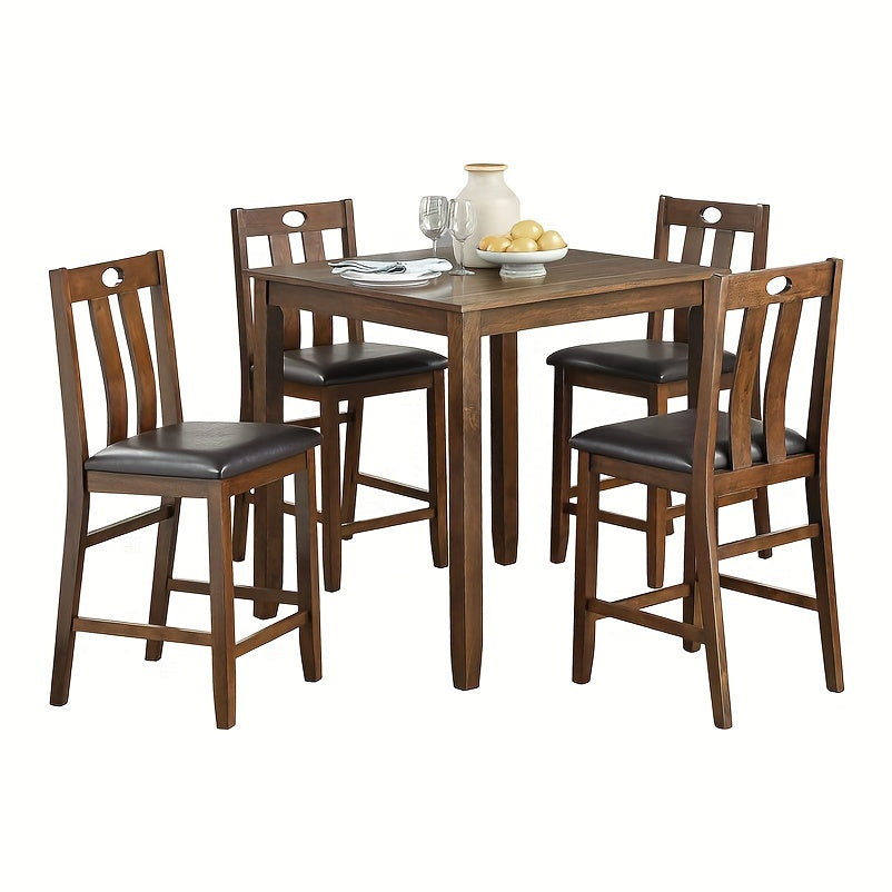 Brown Finish 5pc Counter Height Set Dining Table and 4 Chairs Upholstered Seat Wooden Kitchen Dining Furniture Set Transitional Style