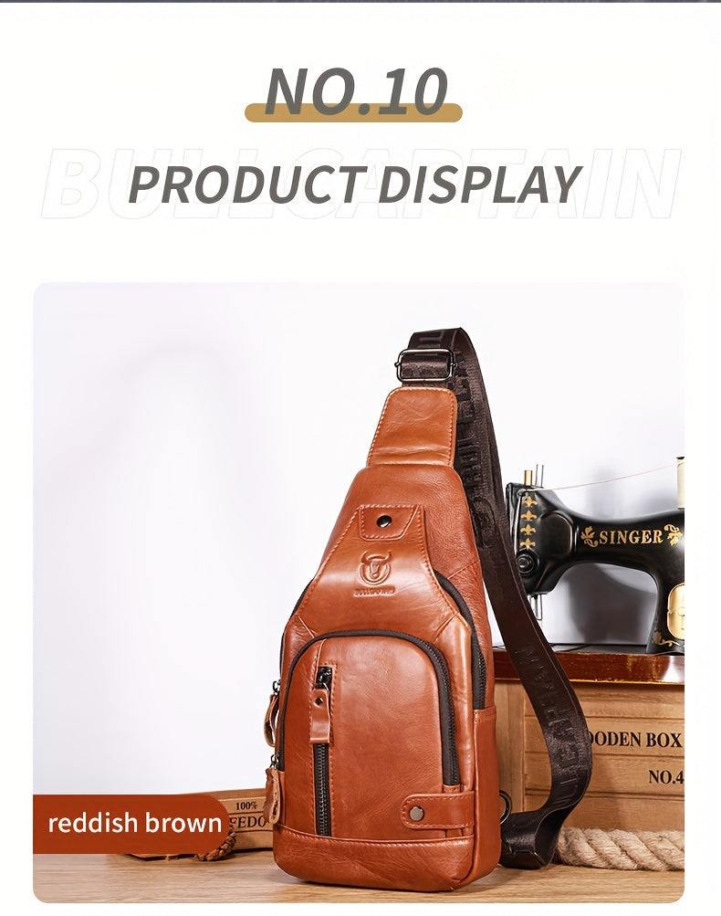 Fashion-Forward Men's Genuine Leather Bag: Adjustable, Spacious & Detailed for All Outings