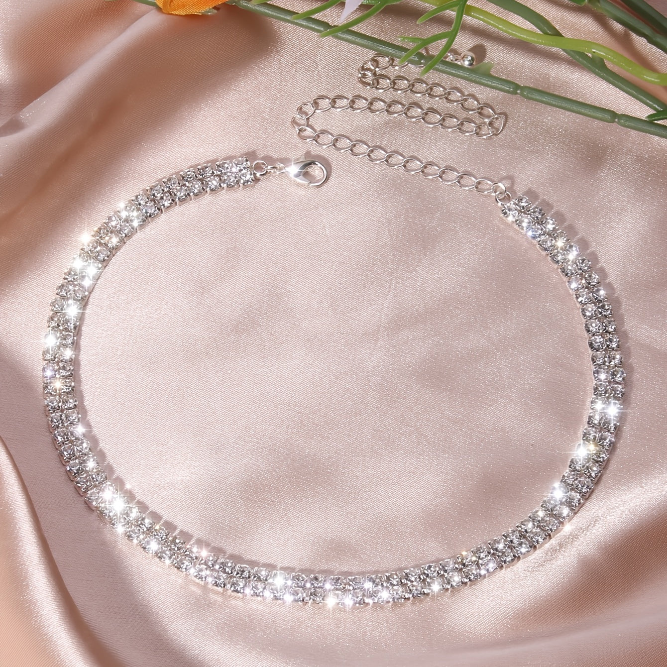 Double Row Shiny Rhinestones Women Gorgeous Chain Silver Plated Jewelry