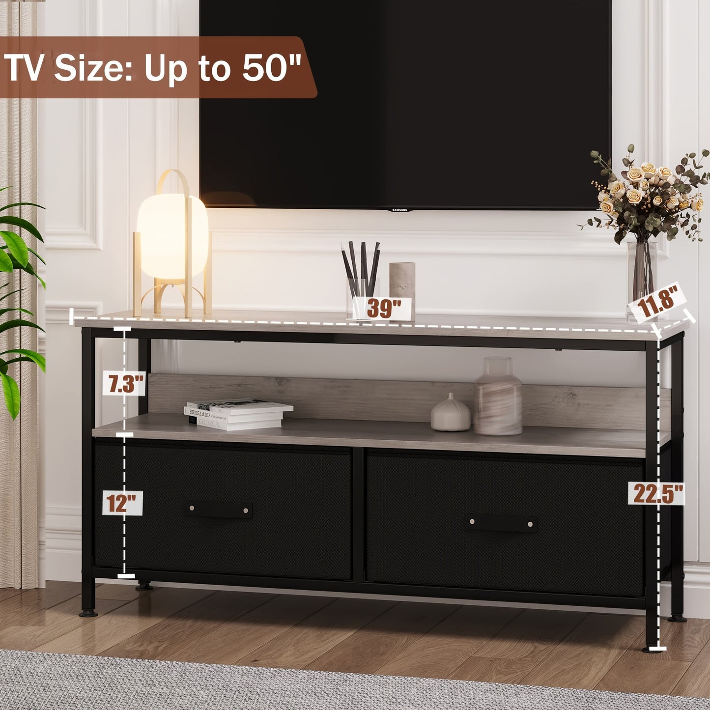 EuKer Dresser TV Stand, Entertainment Center With Storage, 50 Inch TV Stand For Bedroom Small TV Stand Dresser With Drawers And Shelves, TV & Media Console Table Furniture For Living Room, Black